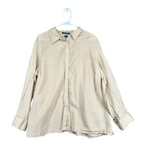 Lauren Ralph Lauren Women's 2X Beige 100% Linen LS Button Shirt Coastal Beach